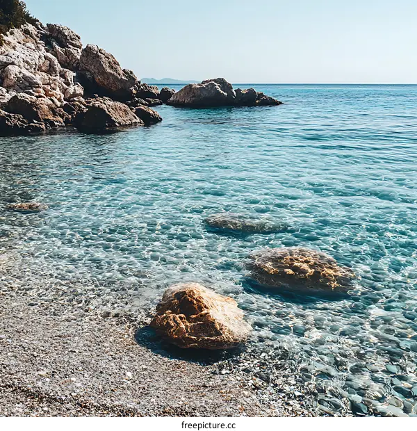 Clear Blue Water with Rocks on a Beach