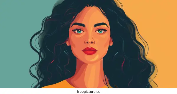 Portrait of a young woman with long dark hair and green eyes