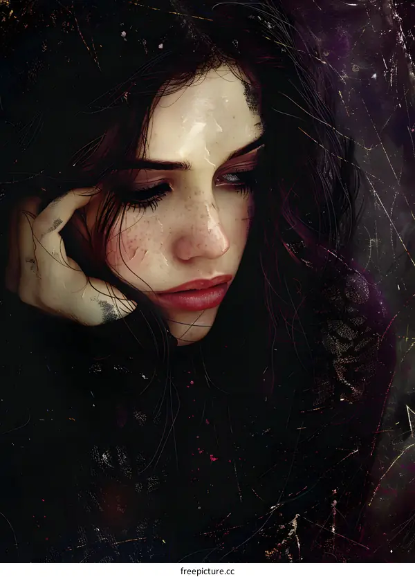 girl with black hair and freckles