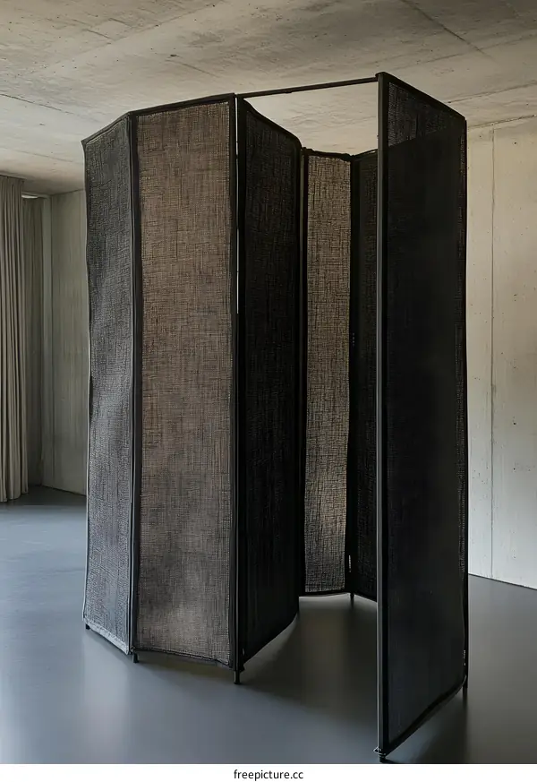 Black Fabric Room Divider with Metal Frame