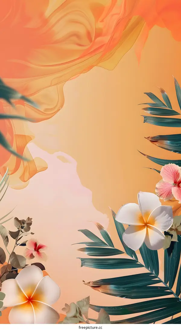 Tropical Floral Background With Orange And Green Hues