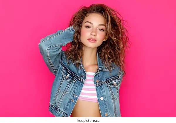 Trendy Teen Fashion Portrait Against Pink Background