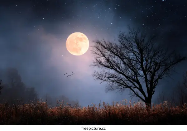 Moonlight Night Scene with a Full Moon