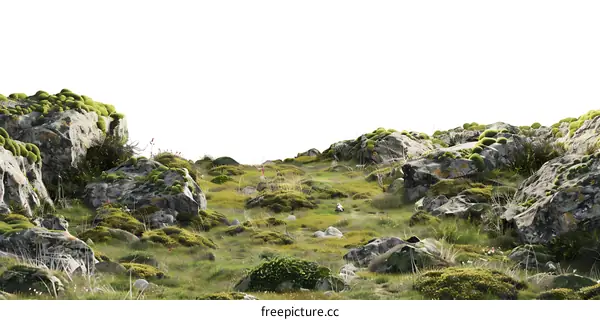 Green Moss Covered Rocks On Mountainside