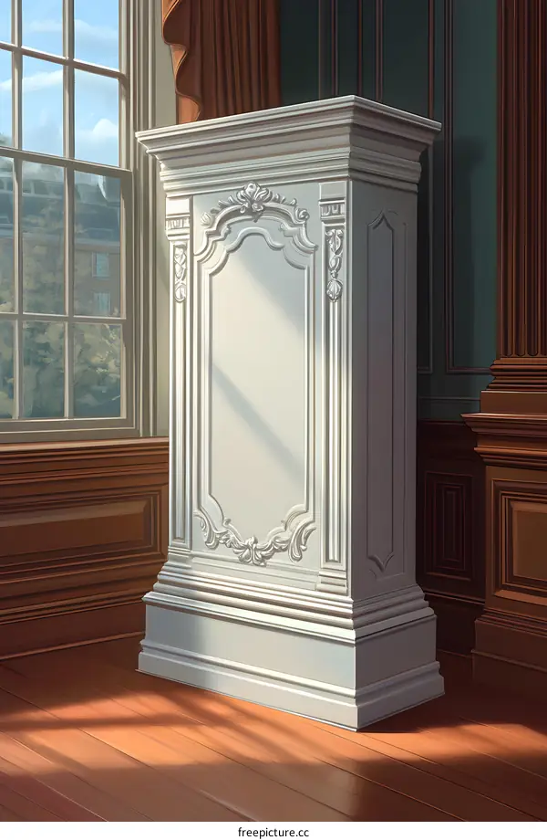 White Ornate Cabinet In A Room With Sunlight