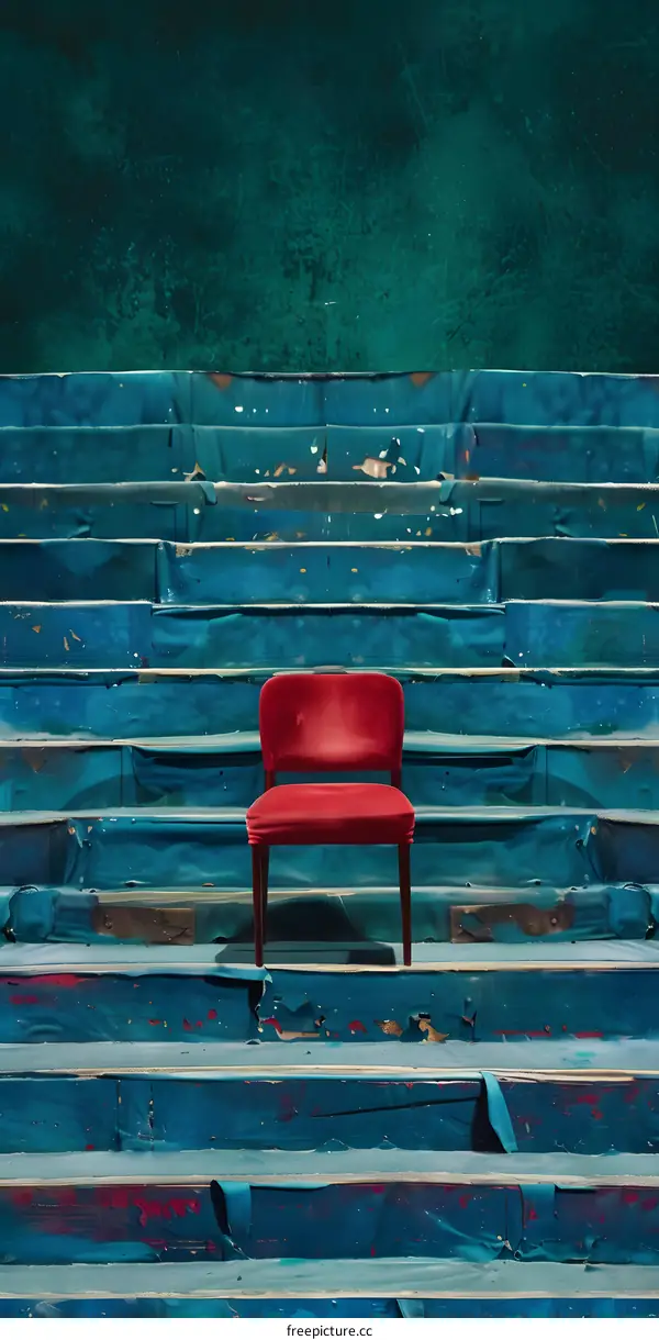 Red Chair on Blue Stairs