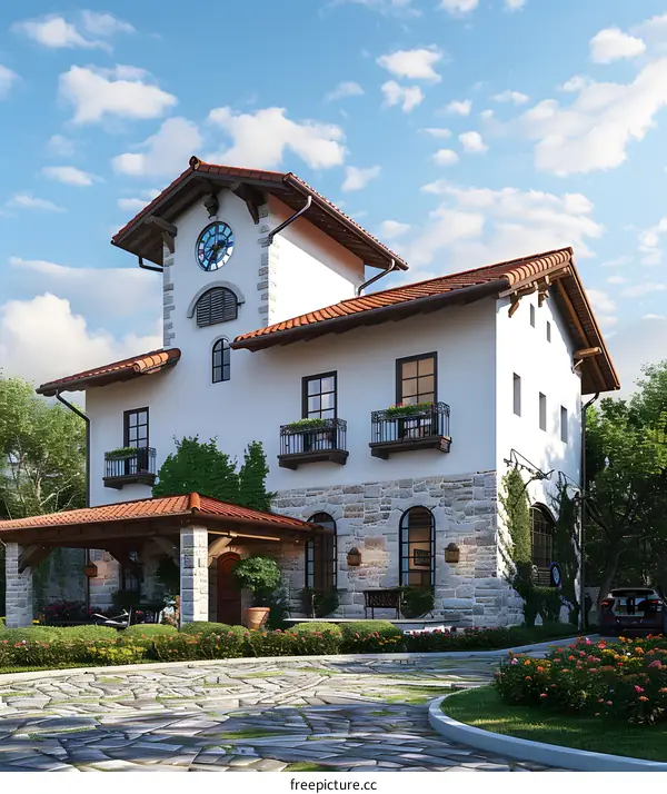 Mediterranean Style Villa With Clock Tower