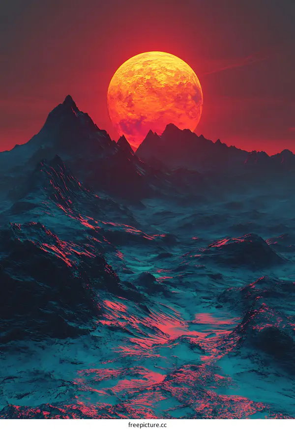 Red Planet Sunset Over Mountain Range