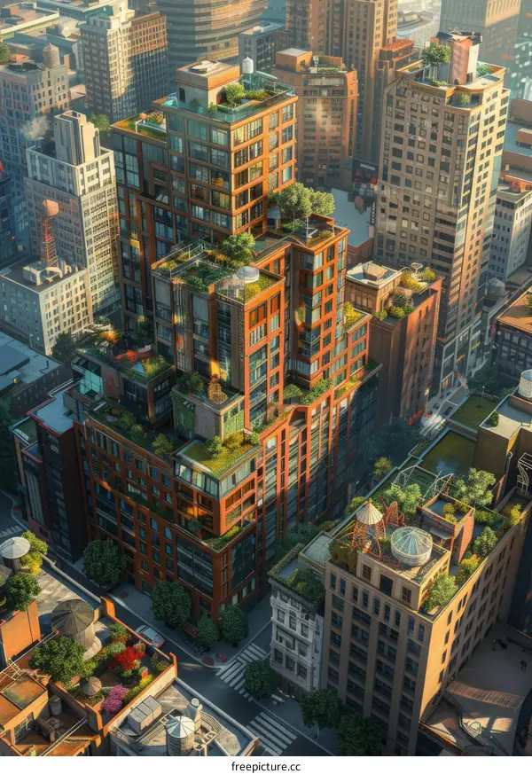 Cityscape with Green and Lush Rooftops
