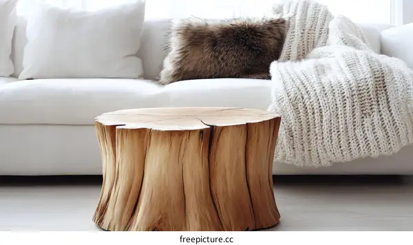 Modern Minimalist Wooden Coffee Table in a Cozy Living Room
