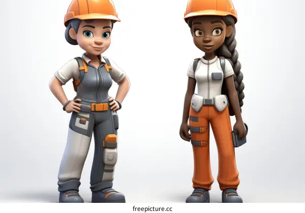 Construction Workers with Hard Hats and Tool Belts