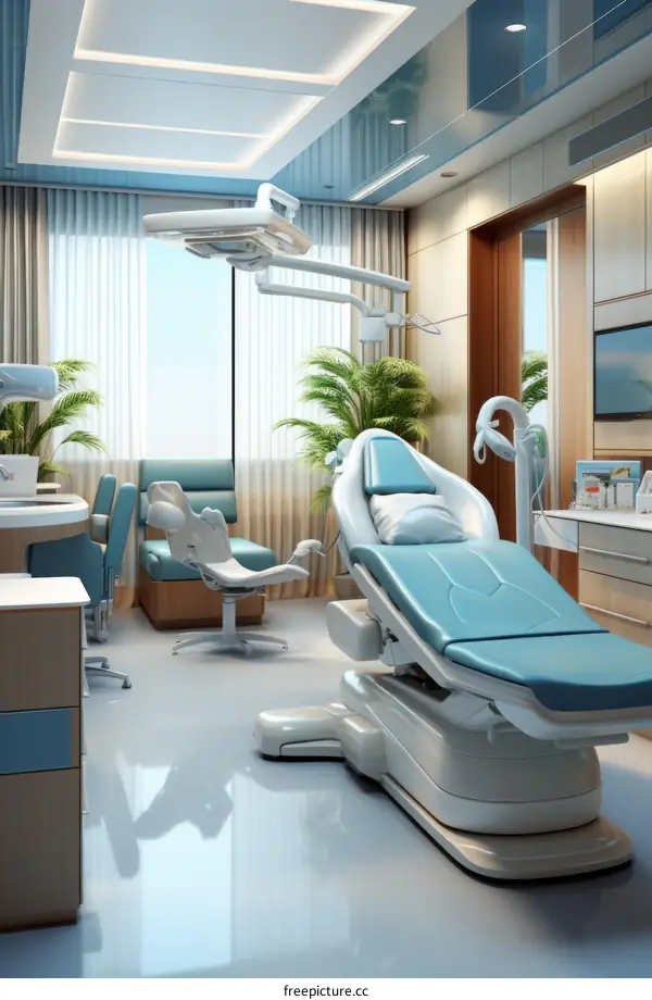 Dentist office interior design with blue and white colors