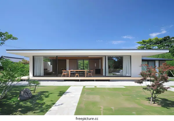 Modern Japanese Style House with Large Windows and Minimalist Design