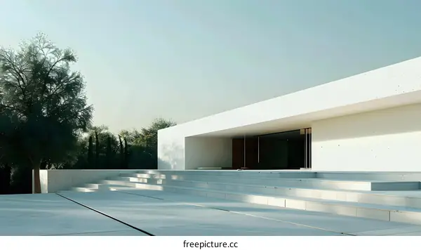 Minimalist Modern House with Concrete Steps and a Patio
