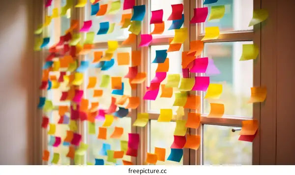 Colorful Sticky Notes on a Window: Brainstorming & Collaboration