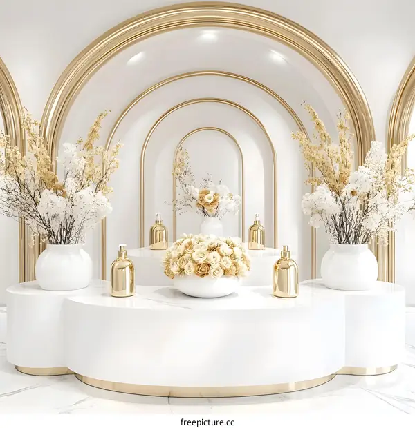 Golden Arches Interior Design with White Flowers