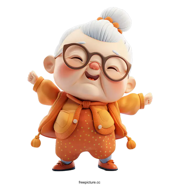 [Transparent Background PNG]A 3D rendering of a grandmother smiling happily