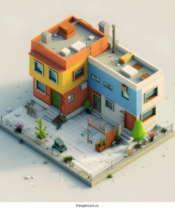 Low Poly City Building 3D Illustration