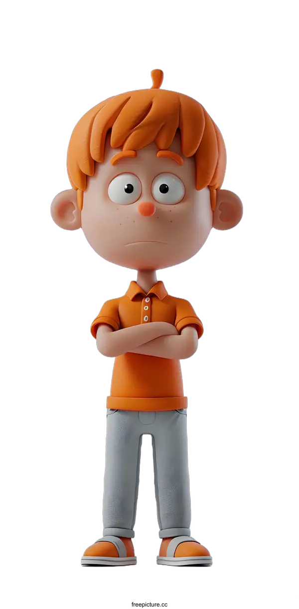 [Transparent Background PNG]3D cartoon character of a boy with crossed arms