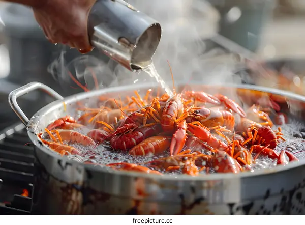 Cooking Crawfish Outdoors in a Pot