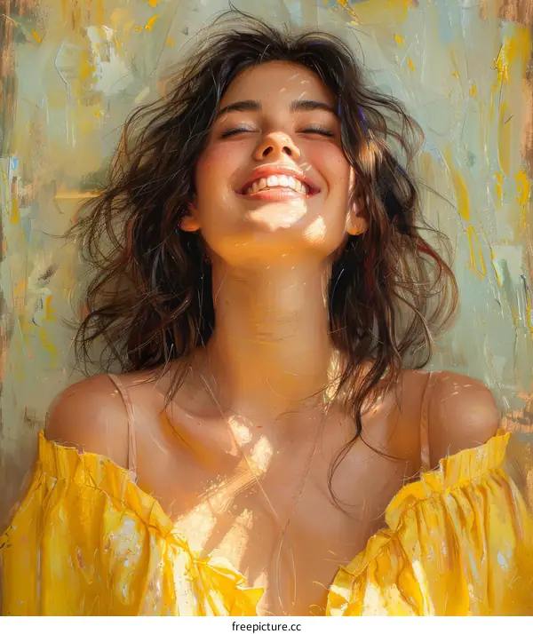 Portrait of a Woman with a Serene Smile in a Yellow Dress