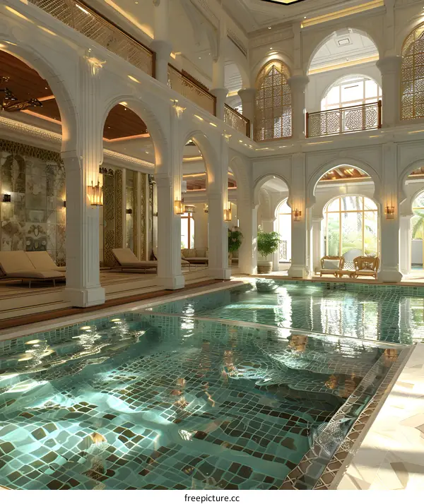 Indoor swimming pool with classical columns and beautiful patterns