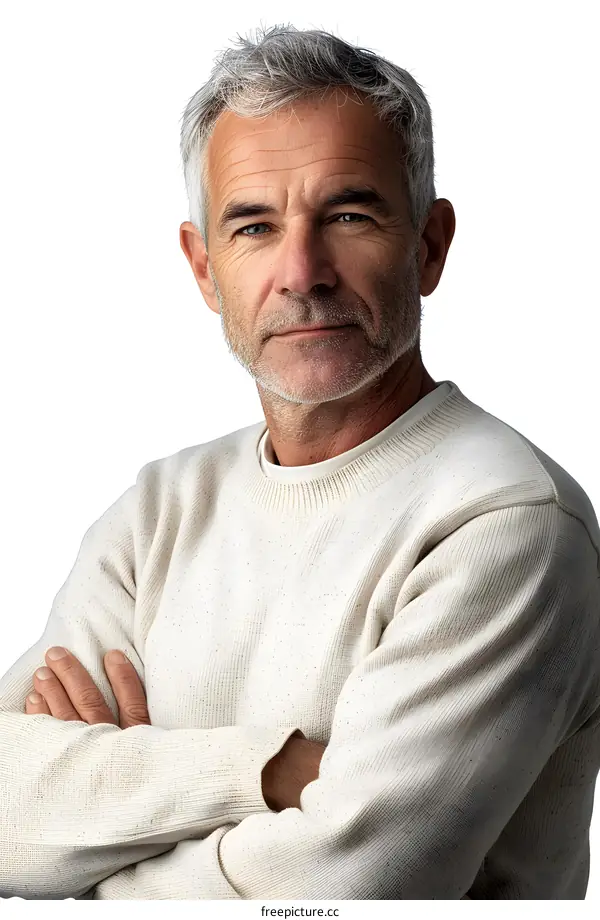 Portrait of a Serious Middle Aged Man with Grey Hair