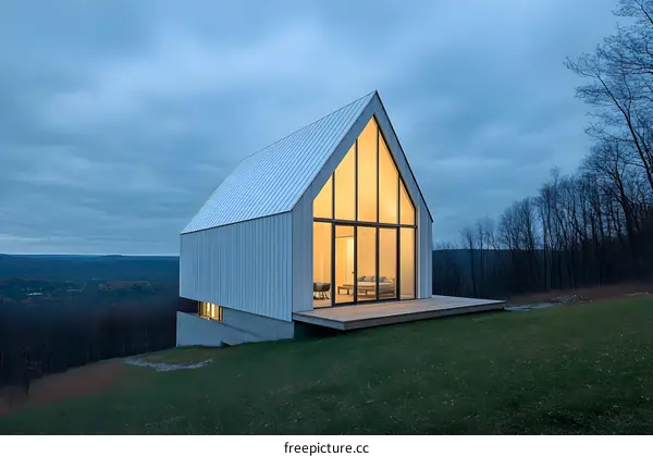 Modern White House with Large Windows on a Hillside