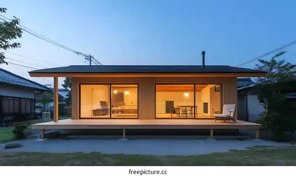 Modern Japanese House with Wooden Exterior and Large Windows
