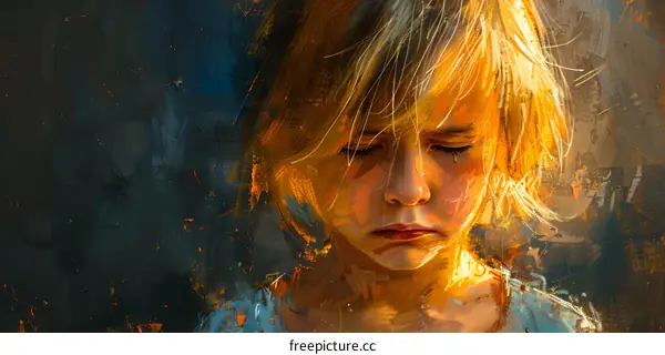 Portrait of a Sad Child with Blonde Hair