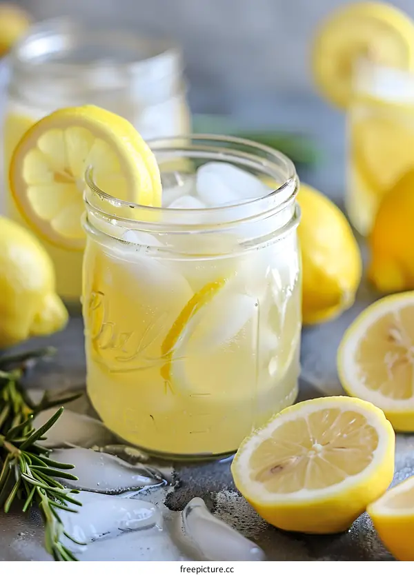 Refreshing Lemonade with Rosemary and Lemon Slices
