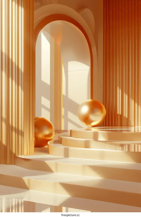 Golden Geometric Interior with Sunlight