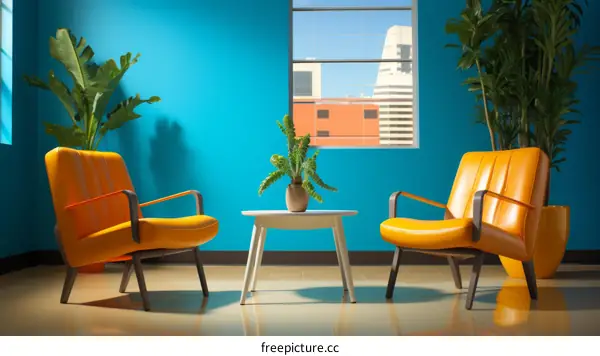 Blue Room with Orange Chairs and Table