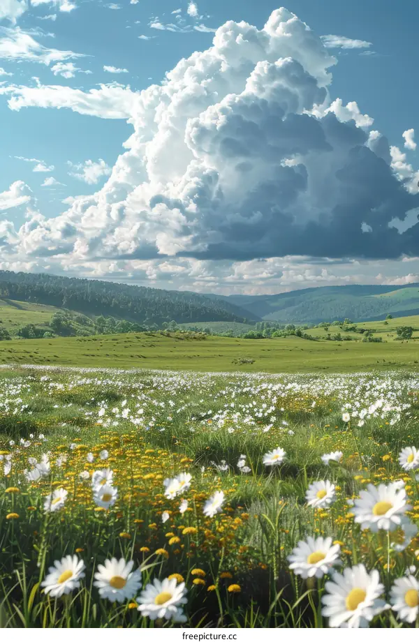 Beautiful Summer Meadow with Fluffy Clouds