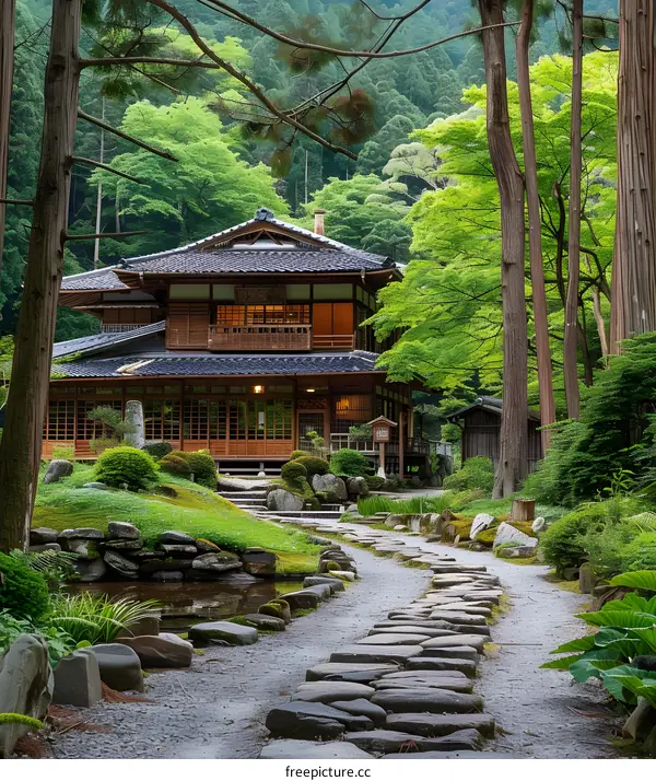 Japanese traditional house in a bamboo forest