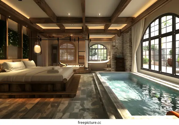 Luxury suite with indoor pool and bathtub