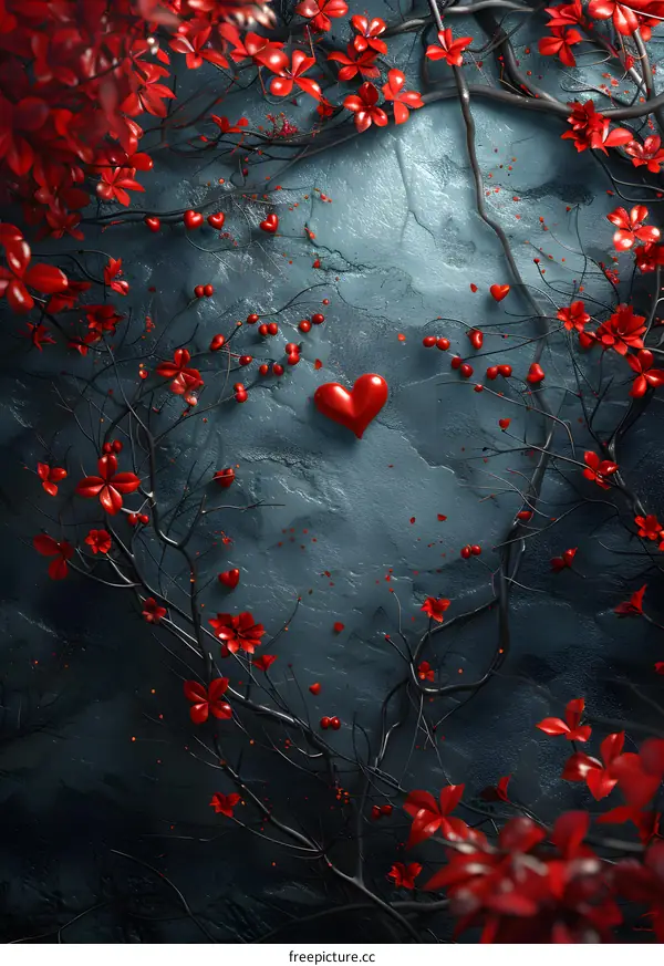 Black系Red Rose Flowers and Hearts