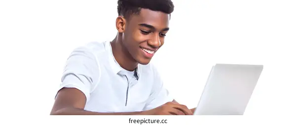 Smiling African American Man Using Laptop