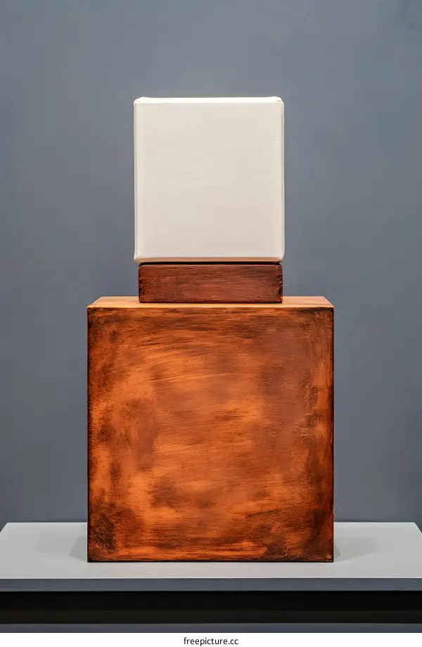 Abstract Art Minimalist Composition With Wooden Cube And Canvas