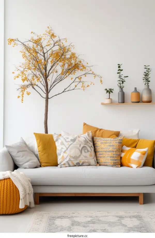 Cozy Living Room with Furnishings and Tree