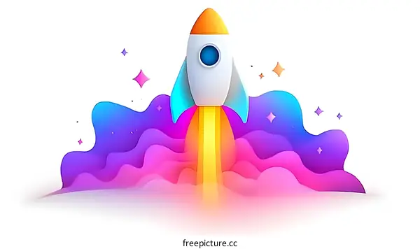 Colorful Rocket Launch Illustration
