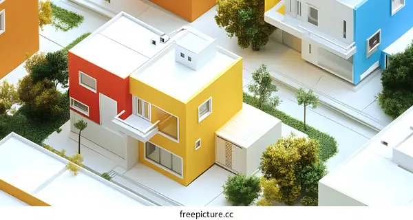 Modern Architecture Model with Colorful Houses