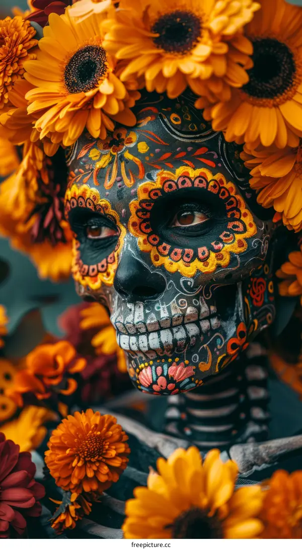 A woman wearing a traditional Mexican flower headdress