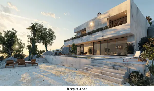 Modern Beach House with Concrete and Pool