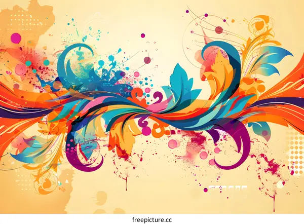 Abstract Colorful Swirls and Splashes Design