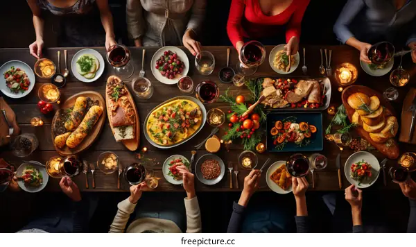 Friends and family gathered around a table enjoying a delicious meal together