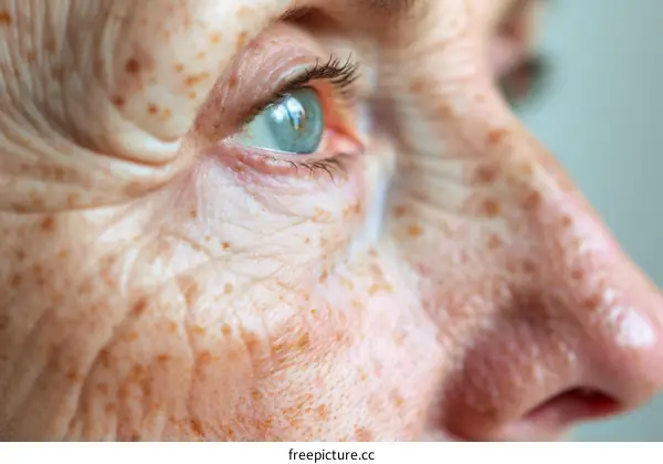 Close up of an elderly woman's eye with crow's feet