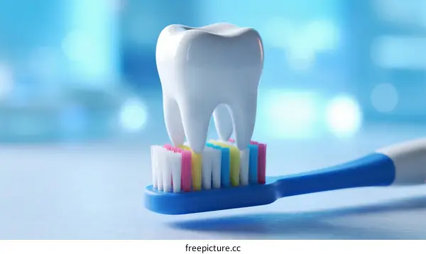 Toothbrush with White Tooth for Dental Care and Cleaning