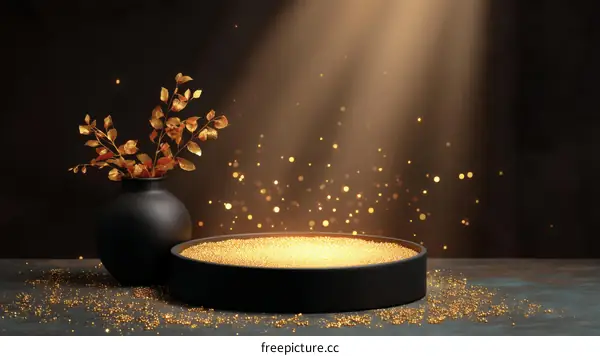 Golden Display Platform with Decorative Vase