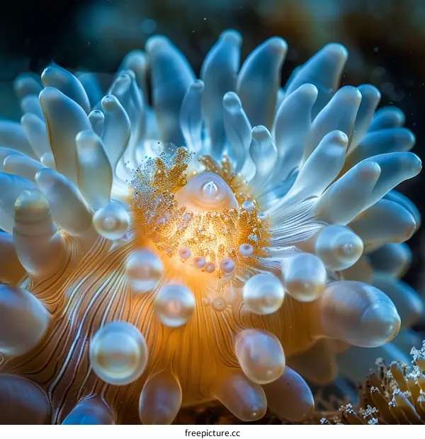 Underwater Close Up of a Bioluminescent Sea Anemone